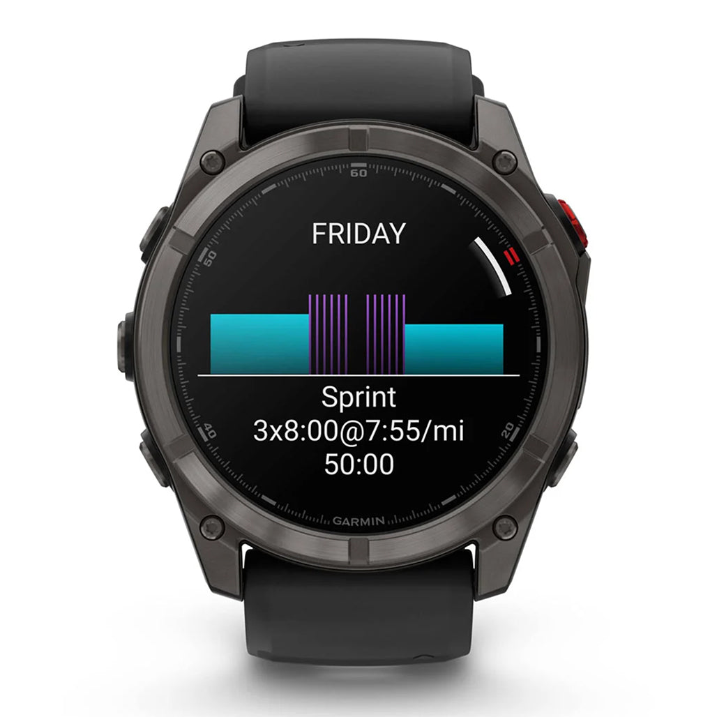 A Photo Of Garmin fēnix® 8 Pro – 51 mm, Amoled - Sapphire, Carbon Gray DLC Titanium with Black/Pebble Gray Silicone Band