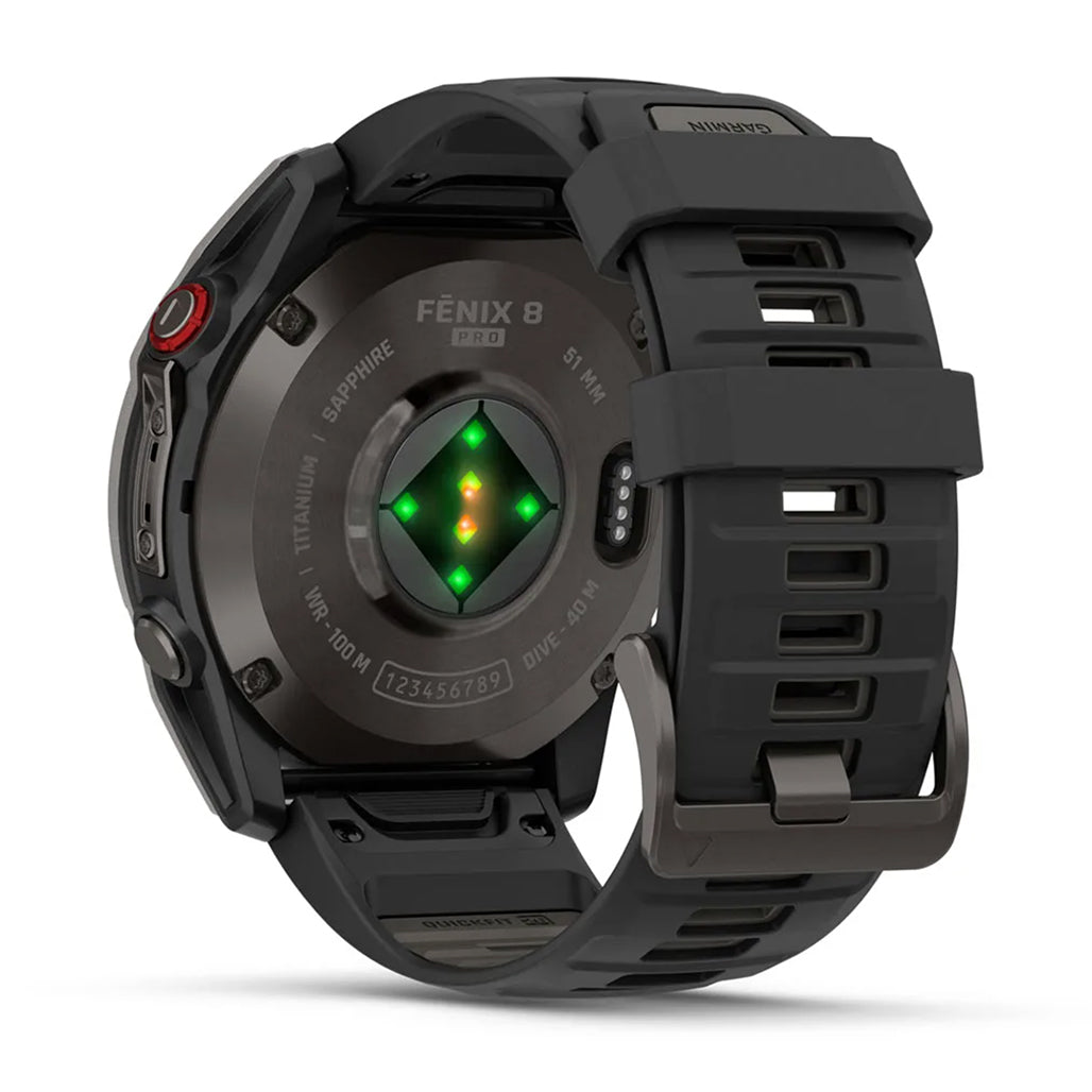 A Photo Of Garmin fēnix® 8 Pro – 51 mm, Amoled - Sapphire, Carbon Gray DLC Titanium with Black/Pebble Gray Silicone Band