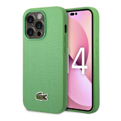 A Photo Of Lacoste Hard Case Iconic Petit Pique PU Woven Logo Estragon for iPhone 14 Pro