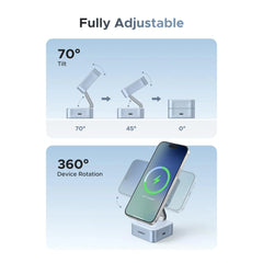 A Photo Of Ugreen 55960B MagFlow 2-in-1 Magnetic Wireless Charger - Qi2 25W MagSafe-Compatible Charging Stand