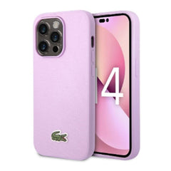 A Photo Of Lacoste Hard Case Iconic Petit Pique PU Woven Logo Estragon for iPhone 14 Pro