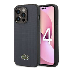 A Photo Of Lacoste Hard Case Iconic Petit Pique PU Woven Logo Estragon for iPhone 14 Pro