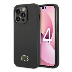 A Photo Of Lacoste Hard Case Iconic Petit Pique PU Woven Logo Estragon for iPhone 14 Pro