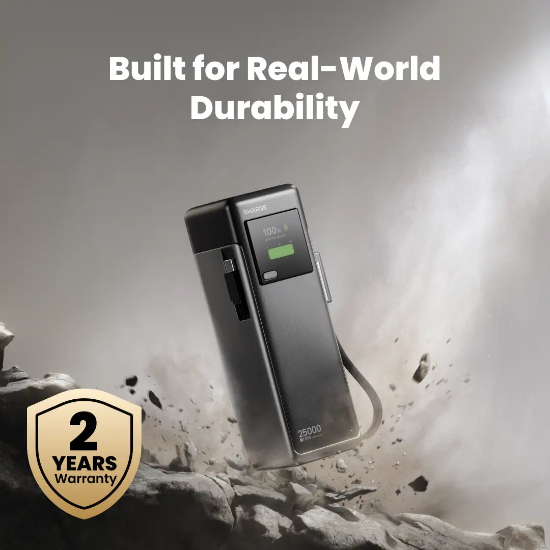A Photo Of SHARGE HyperTower 170 - 25000mAh 170W Power Bank with Dual Built-In USB-C Cables