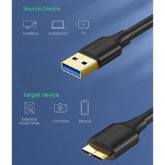 A Photo Of UGREEN USB 3.0 to Micro USB 3.0 Hard Drive Data Cable – 0.5M, High-Speed 5Gbps Transfer, Durable & Shielded