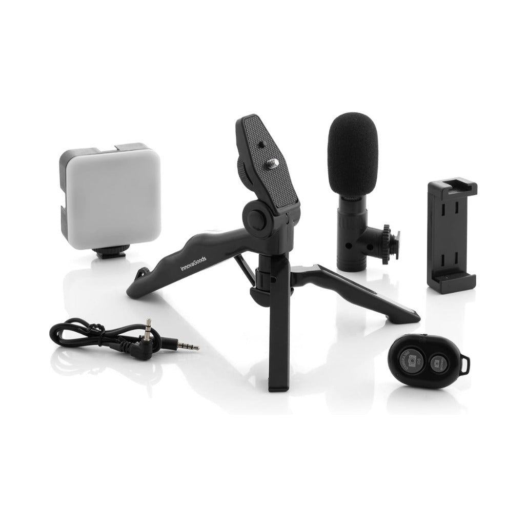A Photo Of Innovagoods Plodni - Vlogging Kit with Light, Microphone and Remote Control - 6 Pieces - V0103587