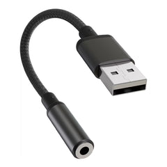 A Photo Of Porodo Audiolink Female 3.5mm Audio Jack to USB-A Adapter | 10cm Cable Length - Black Color | (PDCBL0041BK)