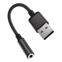 A Photo Of Porodo Audiolink Female 3.5mm Audio Jack to USB-A Adapter | 10cm Cable Length - Black Color | (PDCBL0041BK)