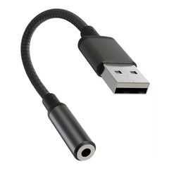 A Photo Of Porodo Audiolink Female 3.5mm Audio Jack to USB-A Adapter | 10cm Cable Length - Black Color | (PDCBL0041BK)