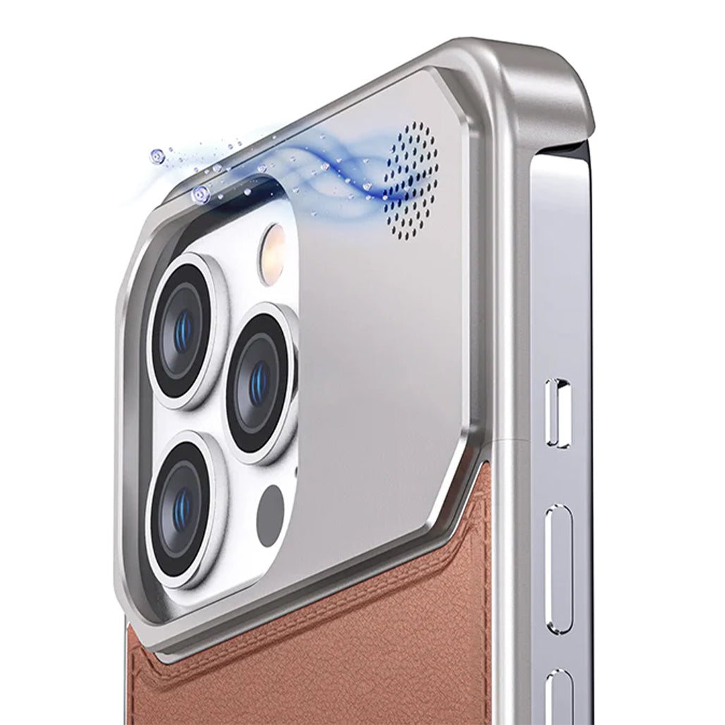 A Photo Of iPhone 15 Pro Max Aero Flex Premium Metallic Leather Case - Brown