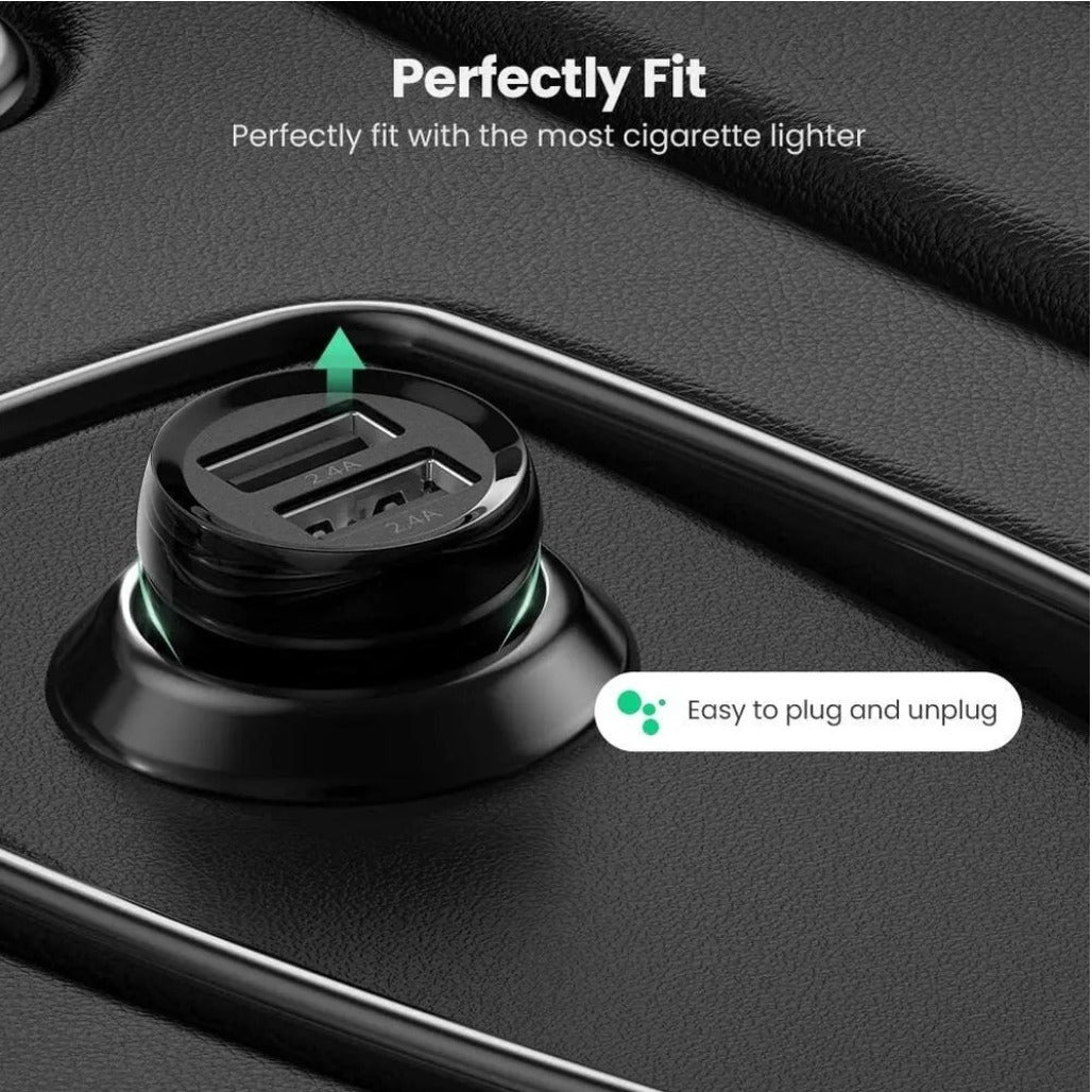 A Photo Of Ugreen 24W Dual USB Car Charger 4.8A Fast Charging Adapter