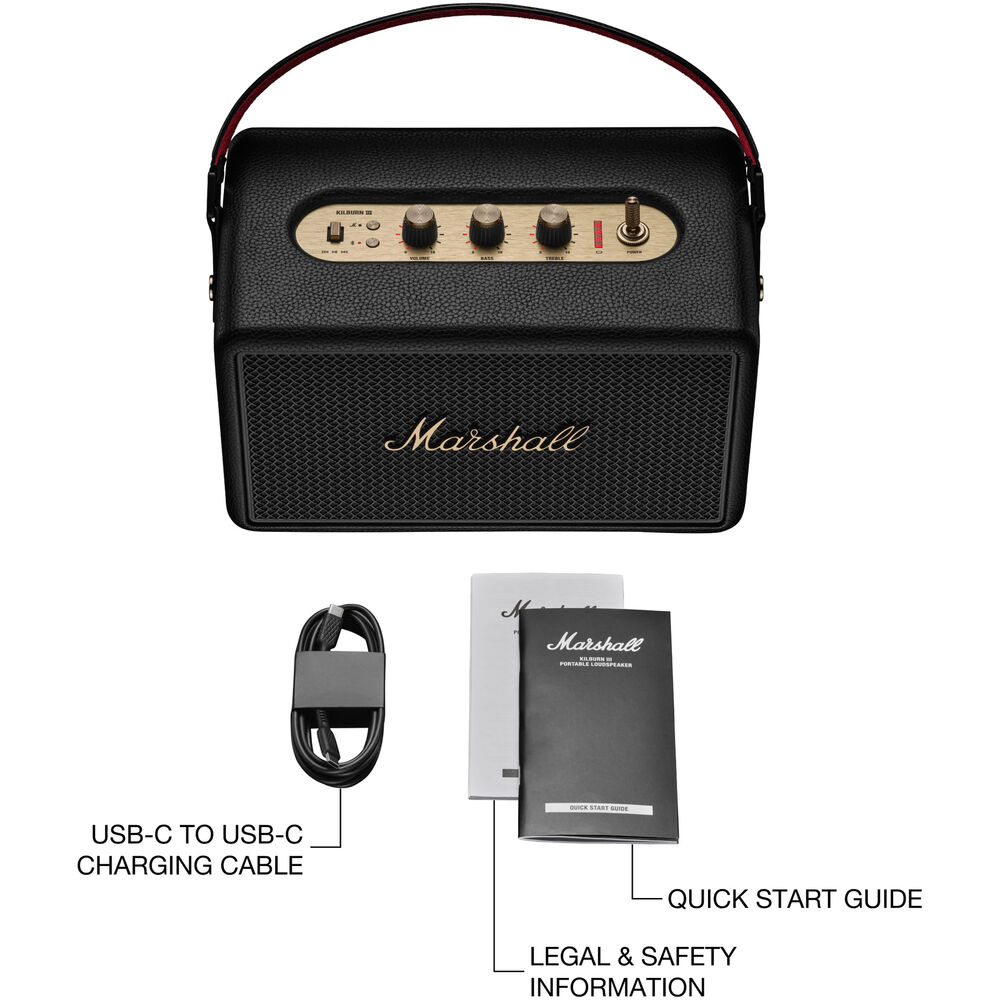 A Photo Of Marshall Kilburn III Portable Bluetooth Speaker - Black & Brass