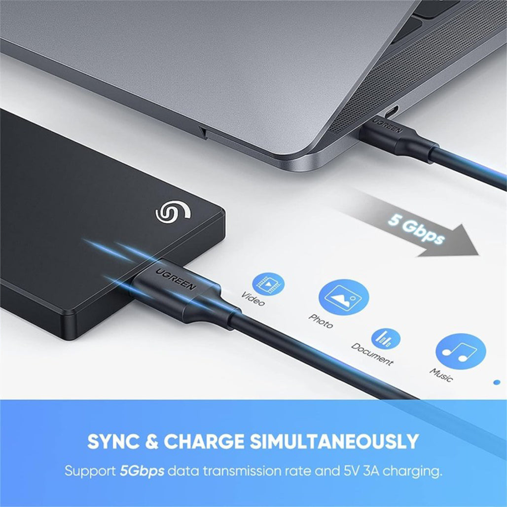 A Photo Of UGREEN Micro USB 3.0 to USB-C 3.1 Hard Drive Data Cable, 1M – High-Speed 5Gbps Transfer & Fast Charging