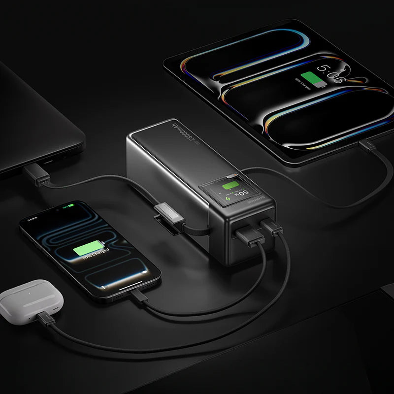 A Photo Of SHARGE HyperTower 170 - 25000mAh 170W Power Bank with Dual Built-In USB-C Cables
