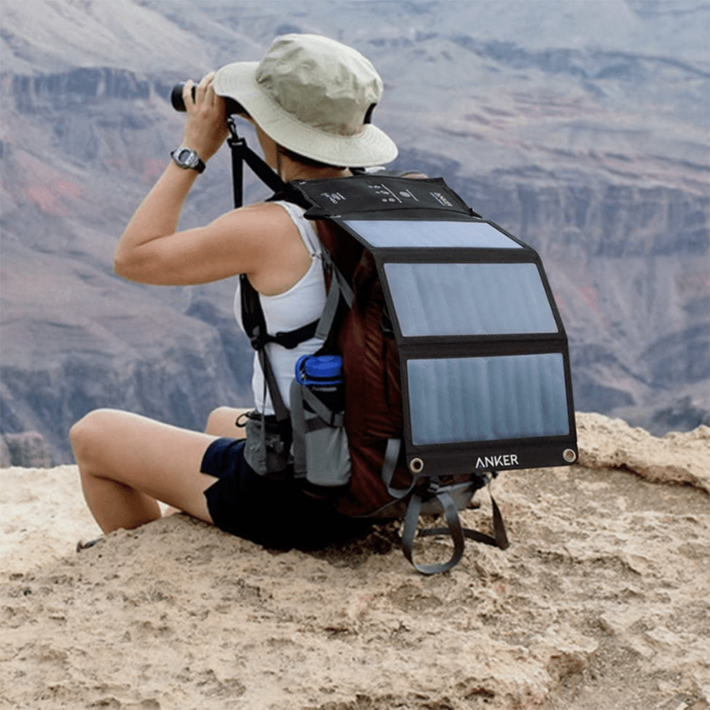 A Photo Of Anker 21W Dual USB Solar Charger – Portable High-Efficiency Outdoor Charging Panel for Smartphones & Tablets