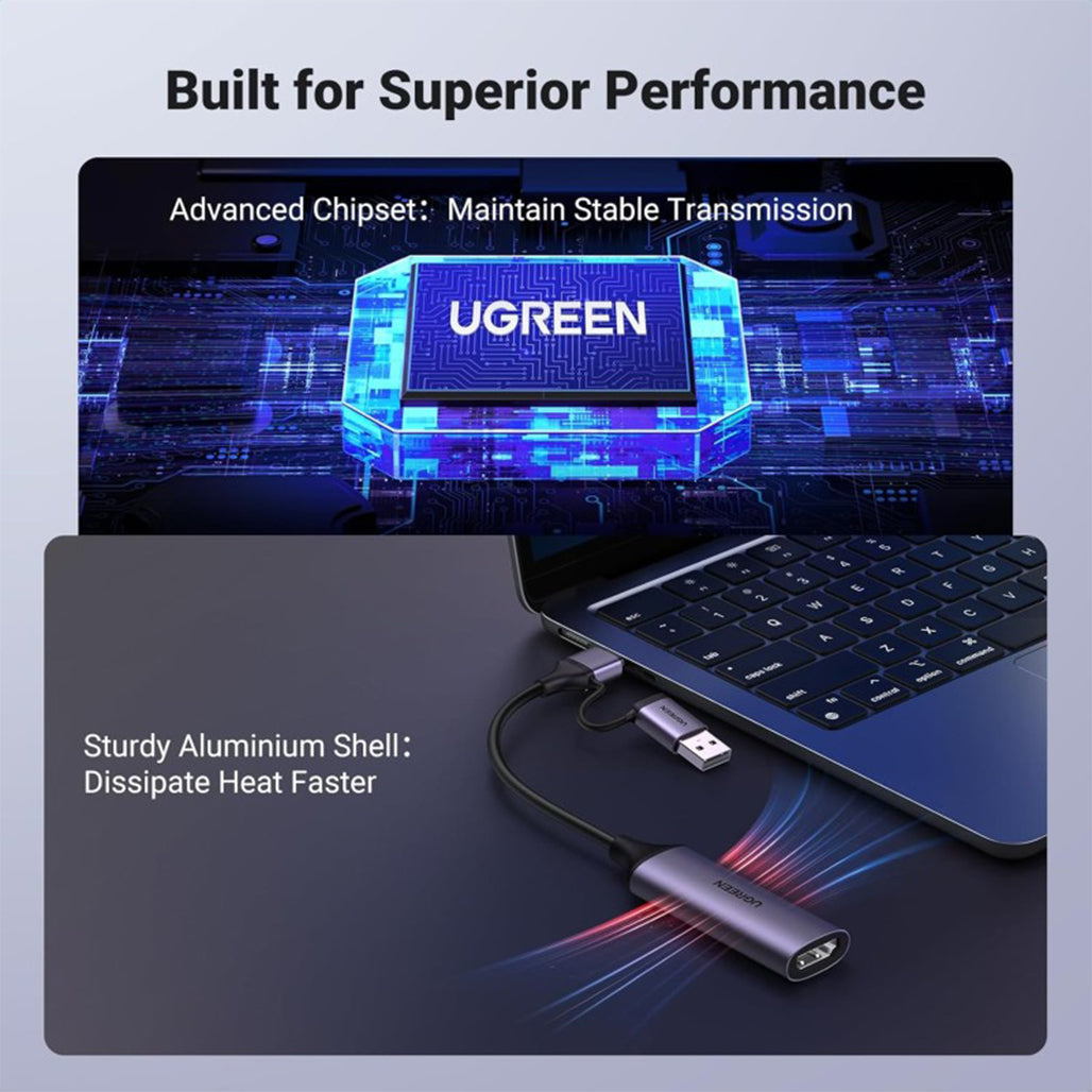 A Photo Of UGREEN 1080P 60FPS HDMI Capture Card – 4K Passthrough, USB-A & USB-C, Streaming & Gaming for Switch, PS5, Xbox, PC & Mac