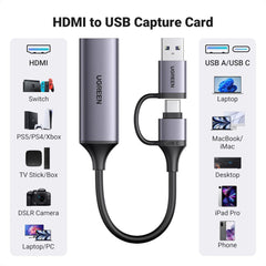 A Photo Of UGREEN 1080P 60FPS HDMI Capture Card – 4K Passthrough, USB-A & USB-C, Streaming & Gaming for Switch, PS5, Xbox, PC & Mac