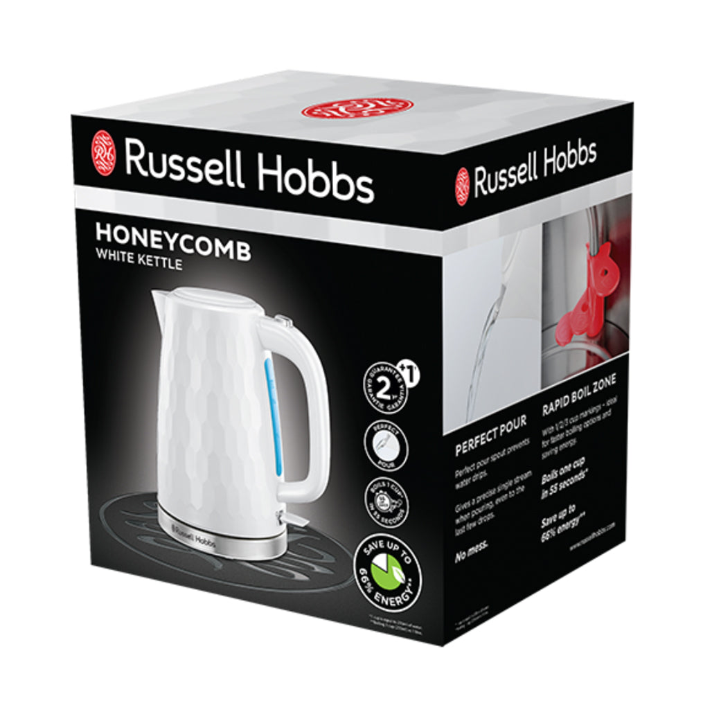 A Photo Of Russell Hobbs Honeycomb Kettle White – 1.7L Rapid Boil Electric Kettle