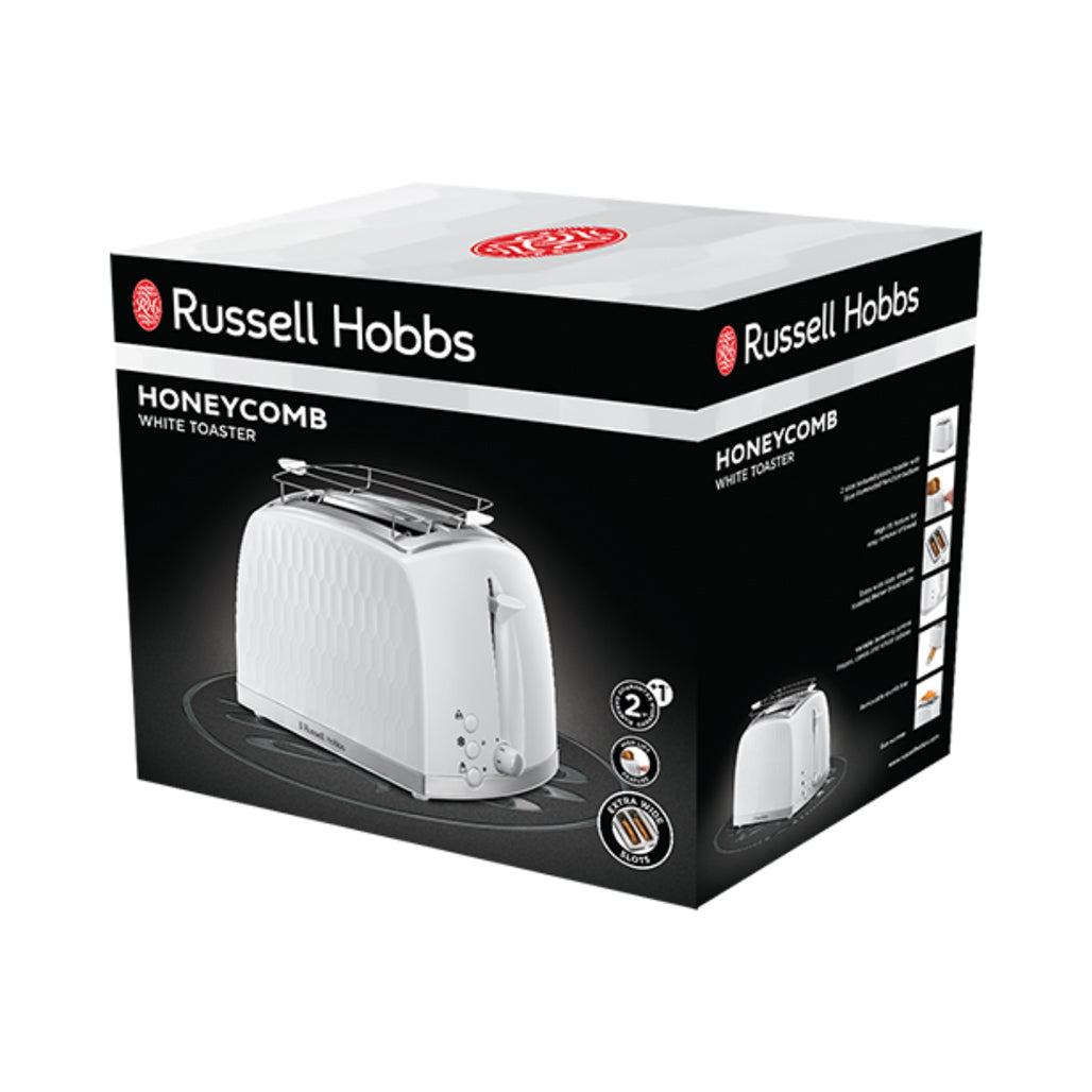 A Photo Of Russell Hobbs Honeycomb White 2 Slice Toaster – Extra Wide Slots