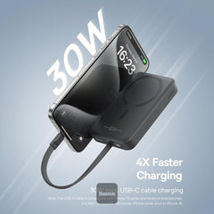 A Photo Of Baseus 10000mAh Magnetic Mini Wireless Power Bank 30W PD with Built-In USB-C Cable