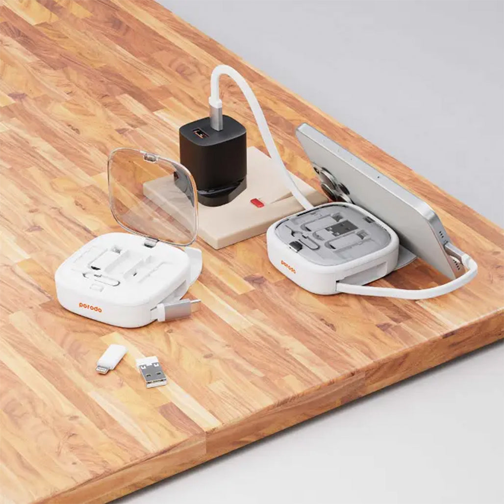 A Photo Of Porodo Multi-Device Charging Kit with 60W Type-C Cable, Universal Adapters, Data Transfer & SIM Management