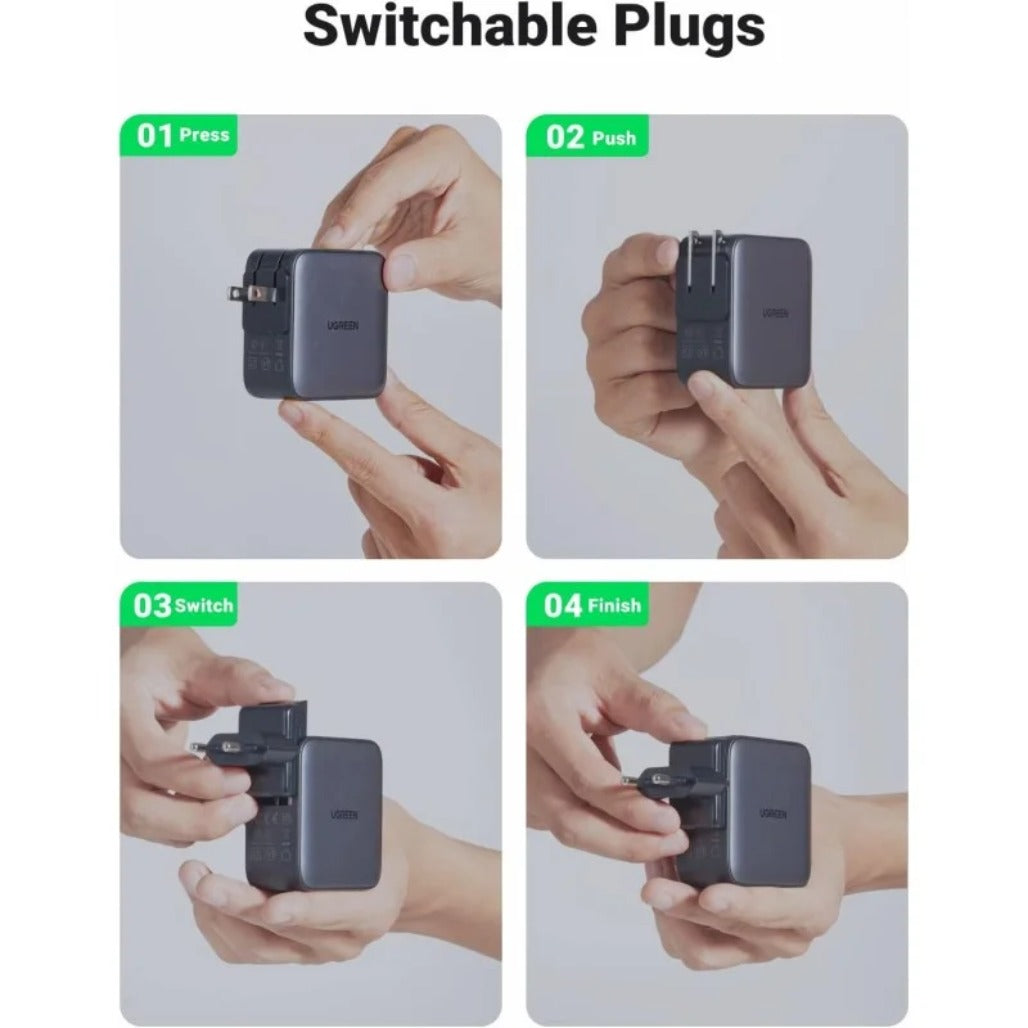 A Photo Of Ugreen 65W GaN Travel Charger – 3-Port Fast Charging Adapter with International Plugs