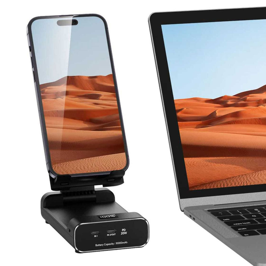 A Photo Of Green Lion GNFLDPBSTBK Powerbank And Foldable Mobile Stand 10000mAh