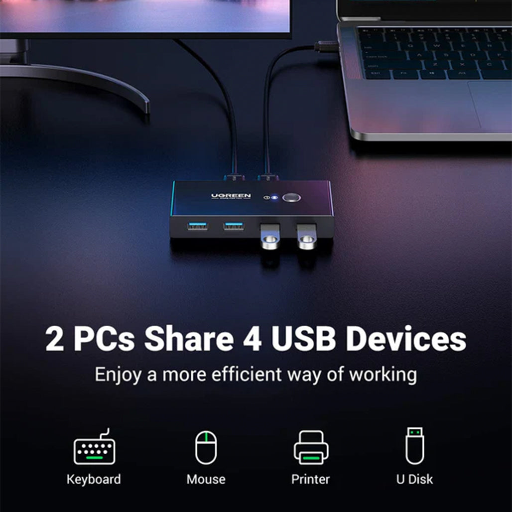 A Photo Of UGREEN USB 3.0 4-Port Switch – High-Speed Data Sharing Hub with LED Indicator & Touch Button