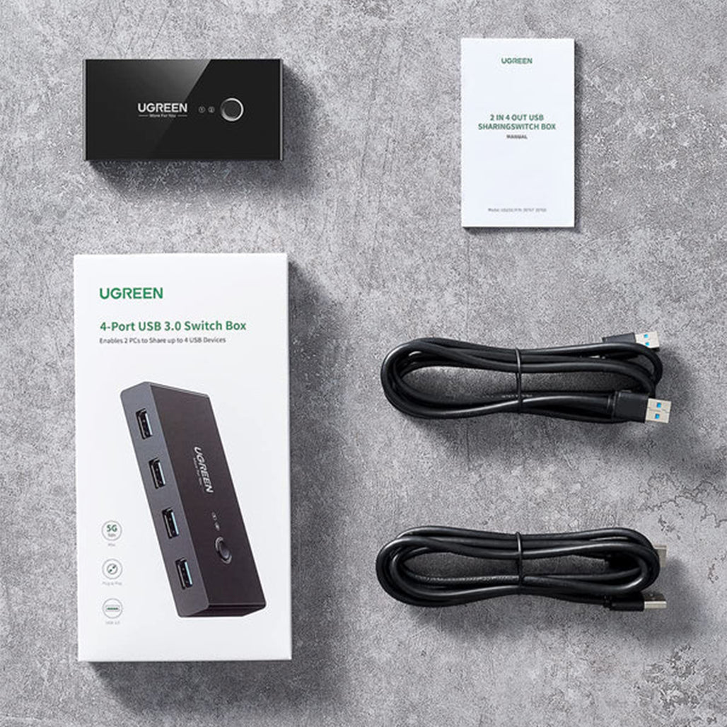 A Photo Of UGREEN USB 3.0 4-Port Switch – High-Speed Data Sharing Hub with LED Indicator & Touch Button