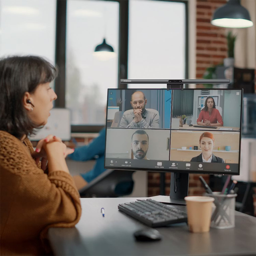 A Photo Of Porodo LumaView Full HD Webcam & Desk Light with Eye-Care LED Technology – Gray