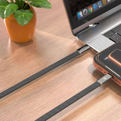 A Photo Of Blupebble POWERFLOW PD USB-C to USB-C Charge & Sync Flat Braided Cable - BP-PFFLAT1.2M100W-GY-SD26-J