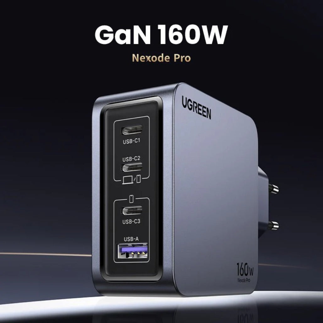 A Photo Of Ugreen Nexode Pro 160W GaN Mini Fast Charger - 4-Port USB-C & USB-A Power Adapter