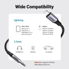 A Photo Of Ugreen 70509 Lightning To 3.5 Male Adaptor Cable Black 1M