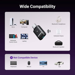 A Photo Of UGREEN USB-C Bluetooth 5.3 Audio Transmitter for PC, PS5, and Switch – Wireless Adapter for Bluetooth Headphones, Hi-Res Sound