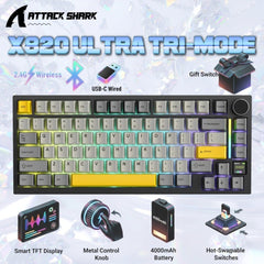 A Photo Of Attack Shark X820 Ultra 75% Tri-Mode Gasket Wireless Mechanical Gaming Keyboard