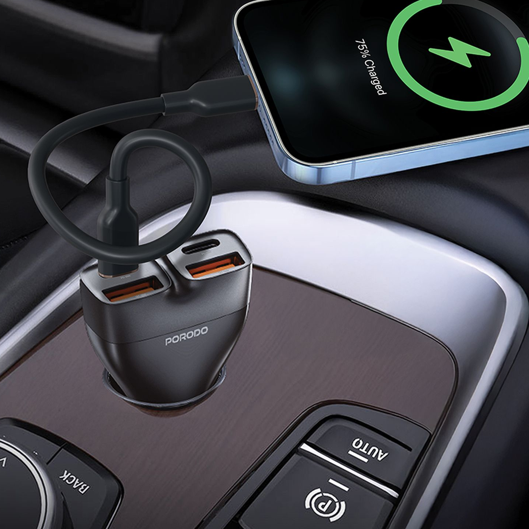 A Photo Of Porodo Dual Power Car Charger with USB-C to USB-C Cable - PDFWCH085CBK