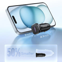A Photo Of Ugreen 25845 Car Charger USB-C USB-A 30W