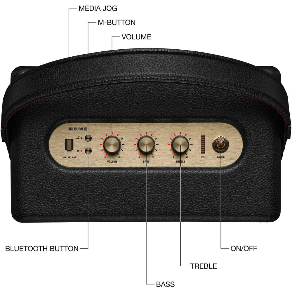 A Photo Of Marshall Kilburn III Portable Bluetooth Speaker - Black & Brass