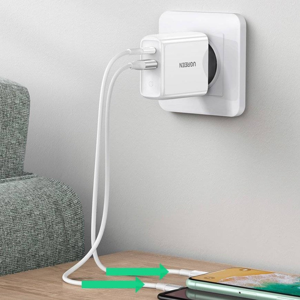 A Photo Of Ugreen 38W Dual-Port USB-C + USB-A Fast Charger – Smart Wall Charger (EU Plug)