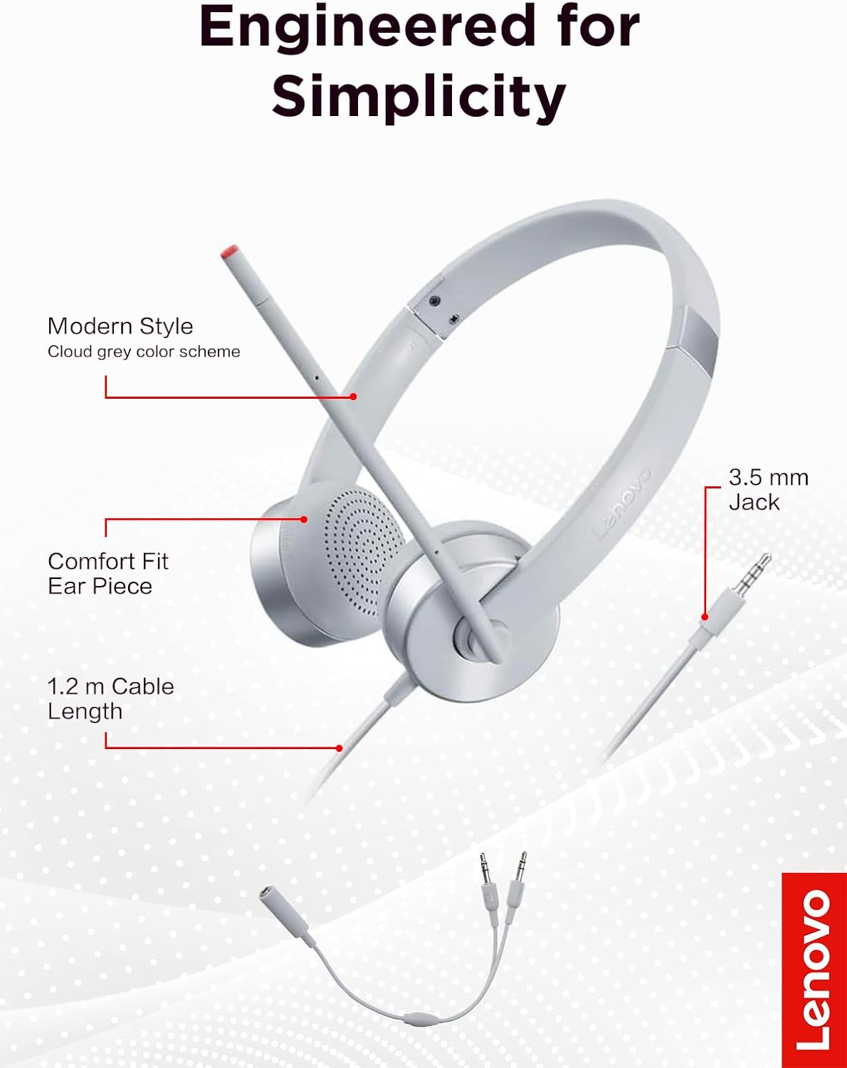 A Photo Of Lenovo 100 Stereo Analog Headset - Wired 3.5mm with 180° Rotatable Boom Microphone