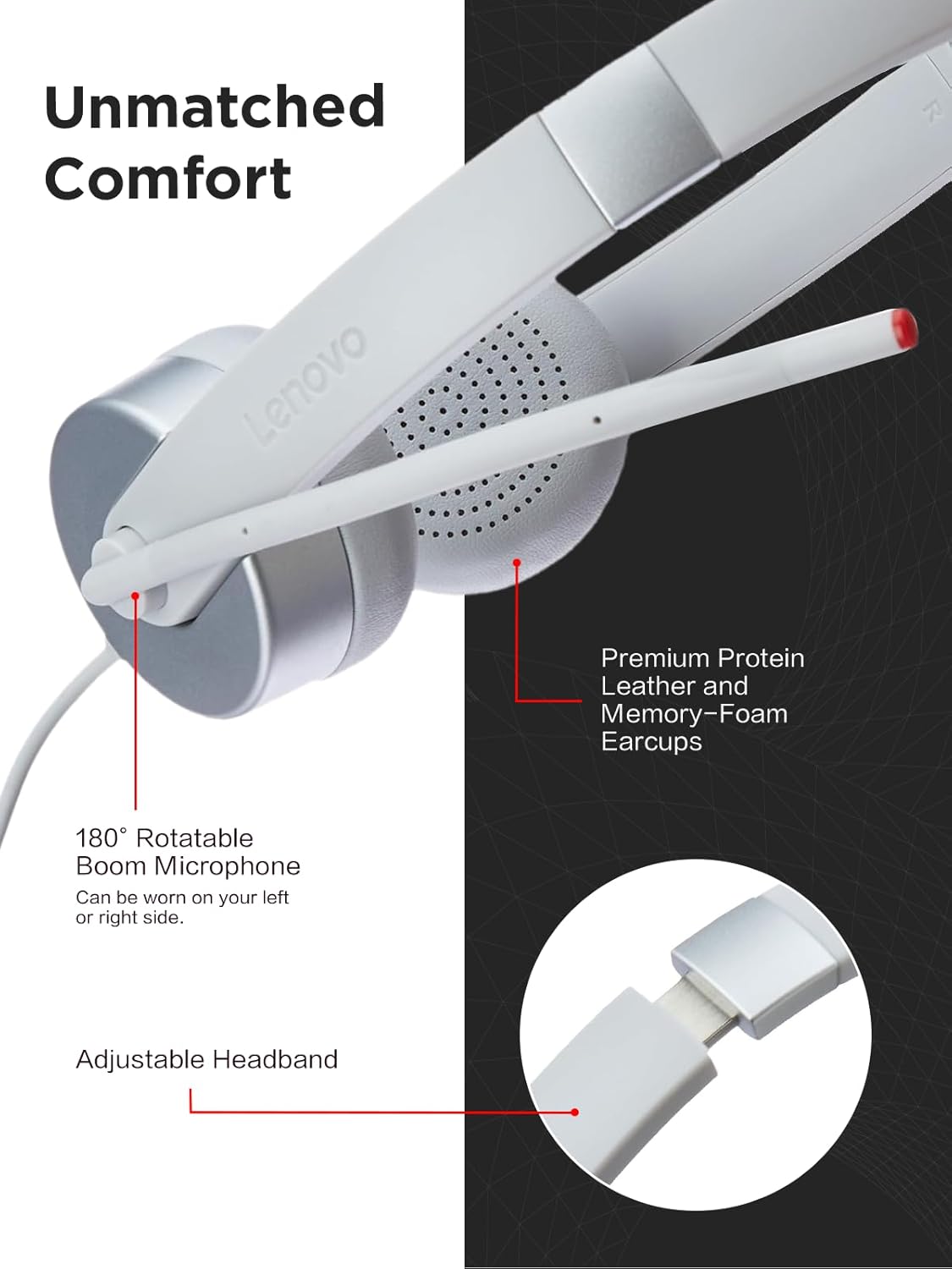 A Photo Of Lenovo 100 Stereo Analog Headset - Wired 3.5mm with 180° Rotatable Boom Microphone