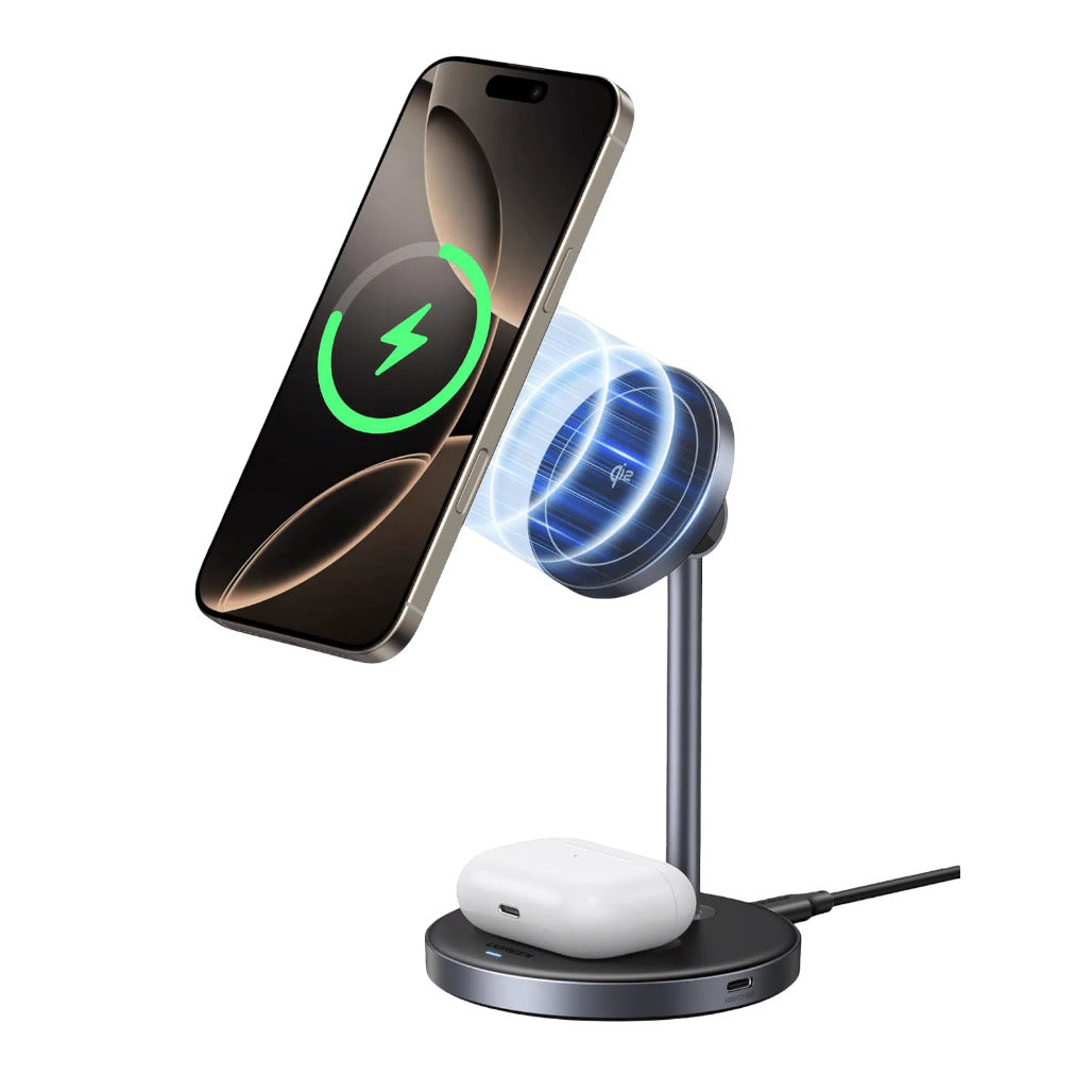 A Photo Of Ugreen MagFlow 2-in-1 Wireless Charger - Qi2 15W MagSafe Compatible Charging Stand