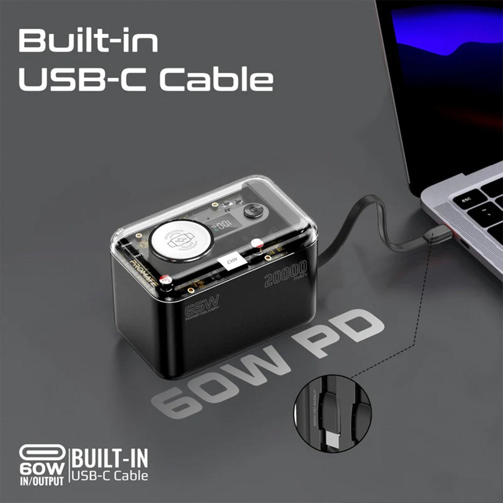 A Photo Of Promate 65W Multi-Device Charging Transparent Power Bank
