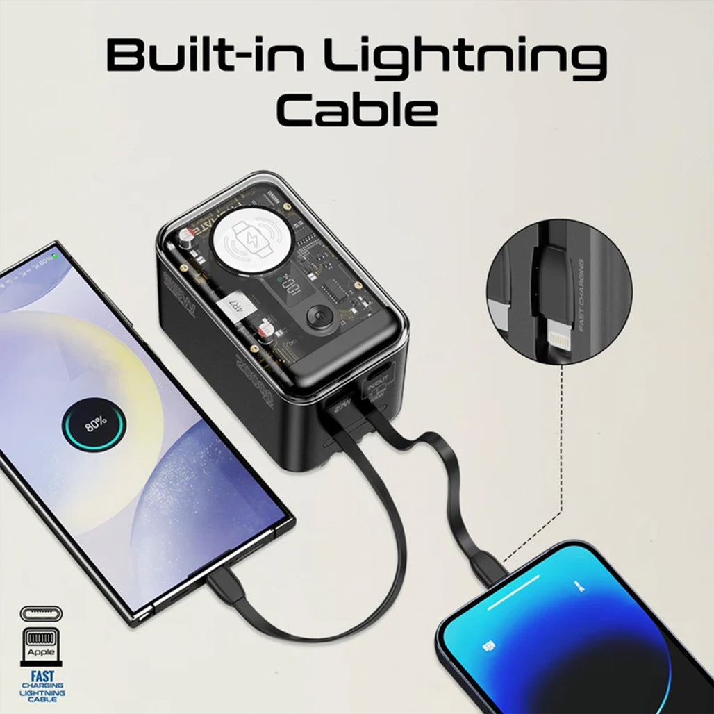 A Photo Of Promate 65W Multi-Device Charging Transparent Power Bank