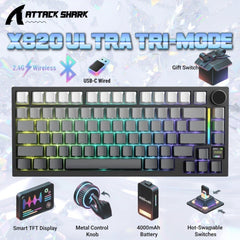 A Photo Of Attack Shark X820 Ultra 75% Tri-Mode Gasket Wireless Mechanical Gaming Keyboard
