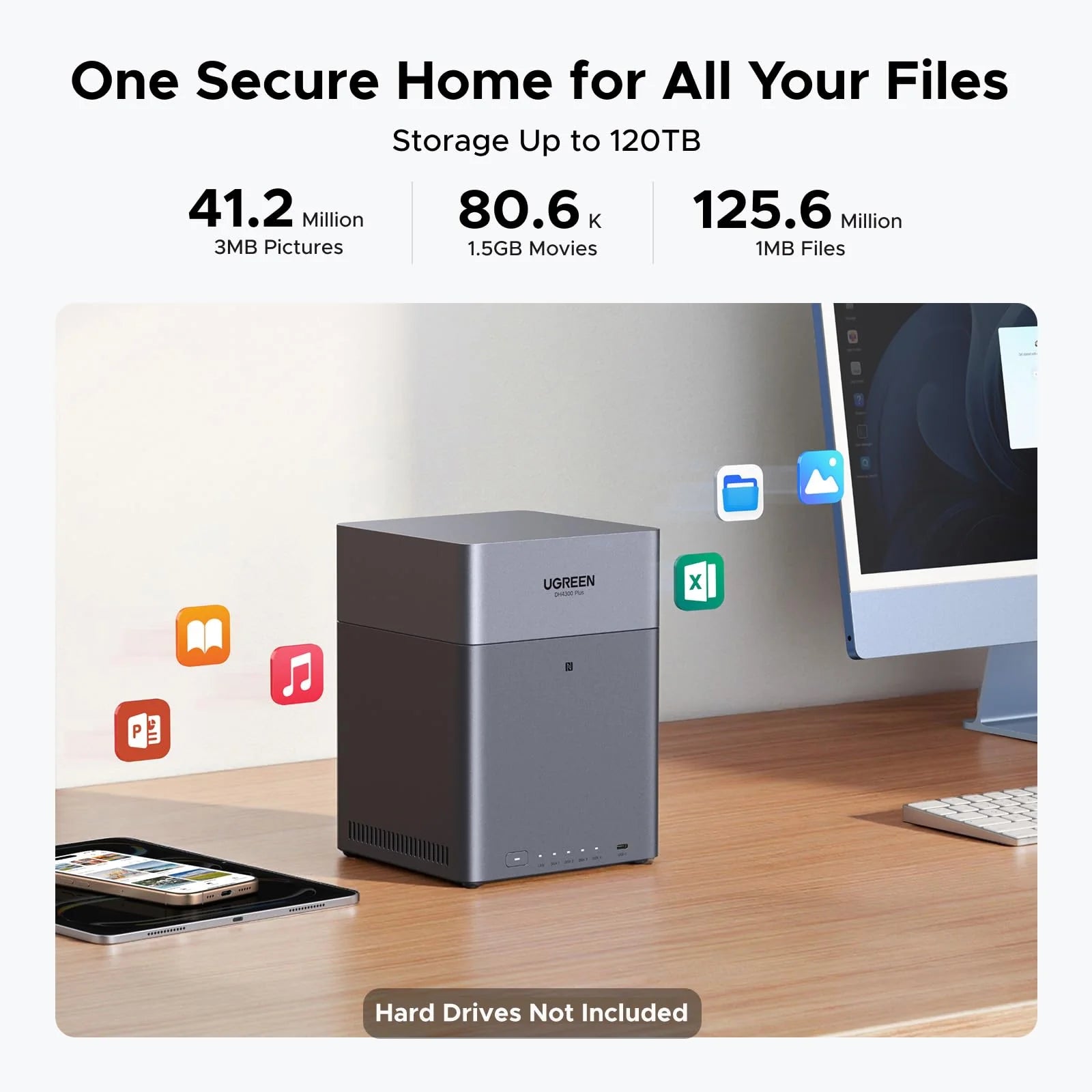 A Photo Of UGREEN DH4300 Plus - Diskless 4-Bay NAS Storage Network Attached Enclosure - 120TB