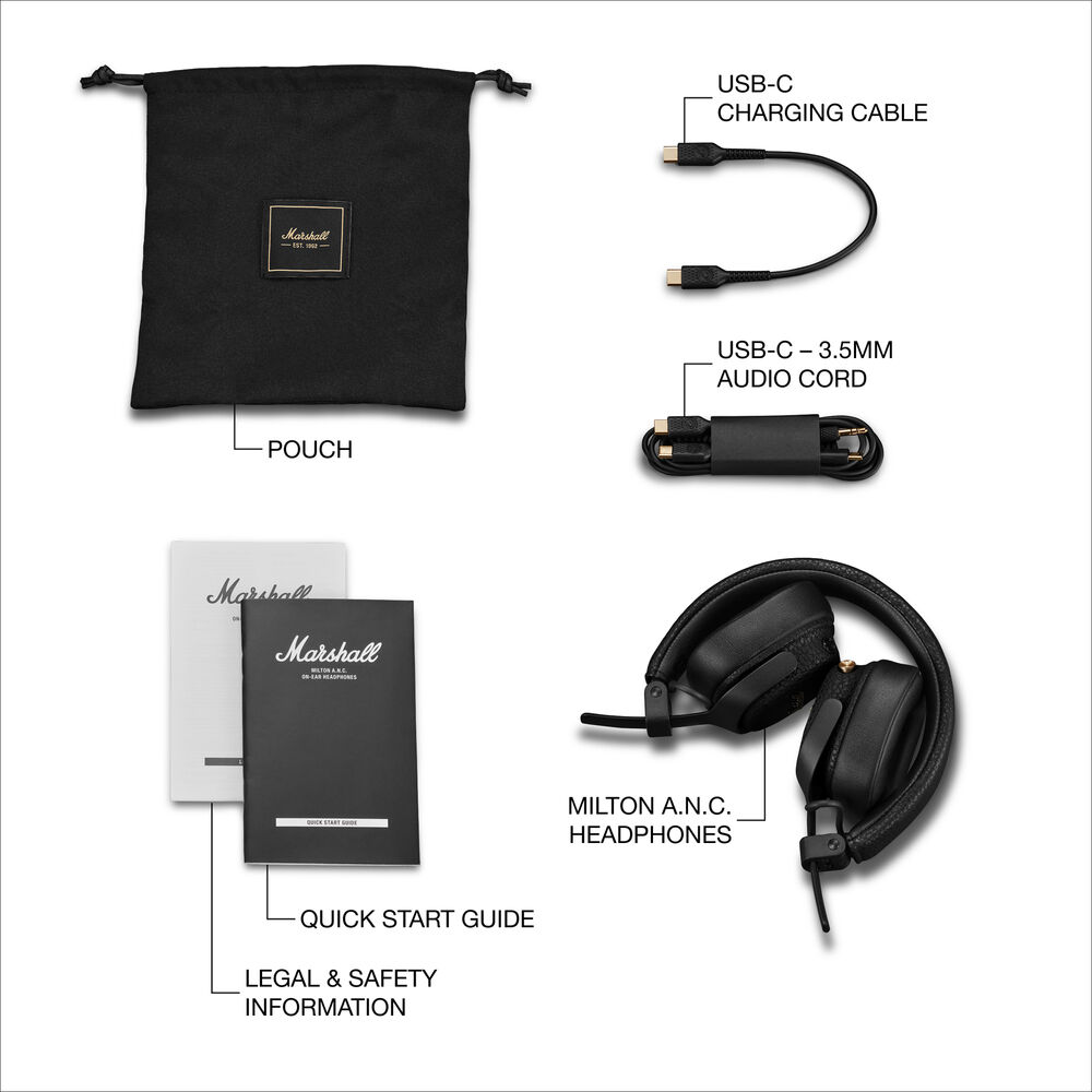 A Photo Of Marshall Milton A.N.C. Wireless Noise-Canceling On-Ear Headphones - Black
