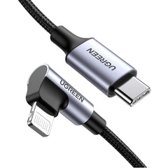 A Photo Of Ugreen USB-C to Angled Lightning Braided Cable – MFi Certified Fast Charging