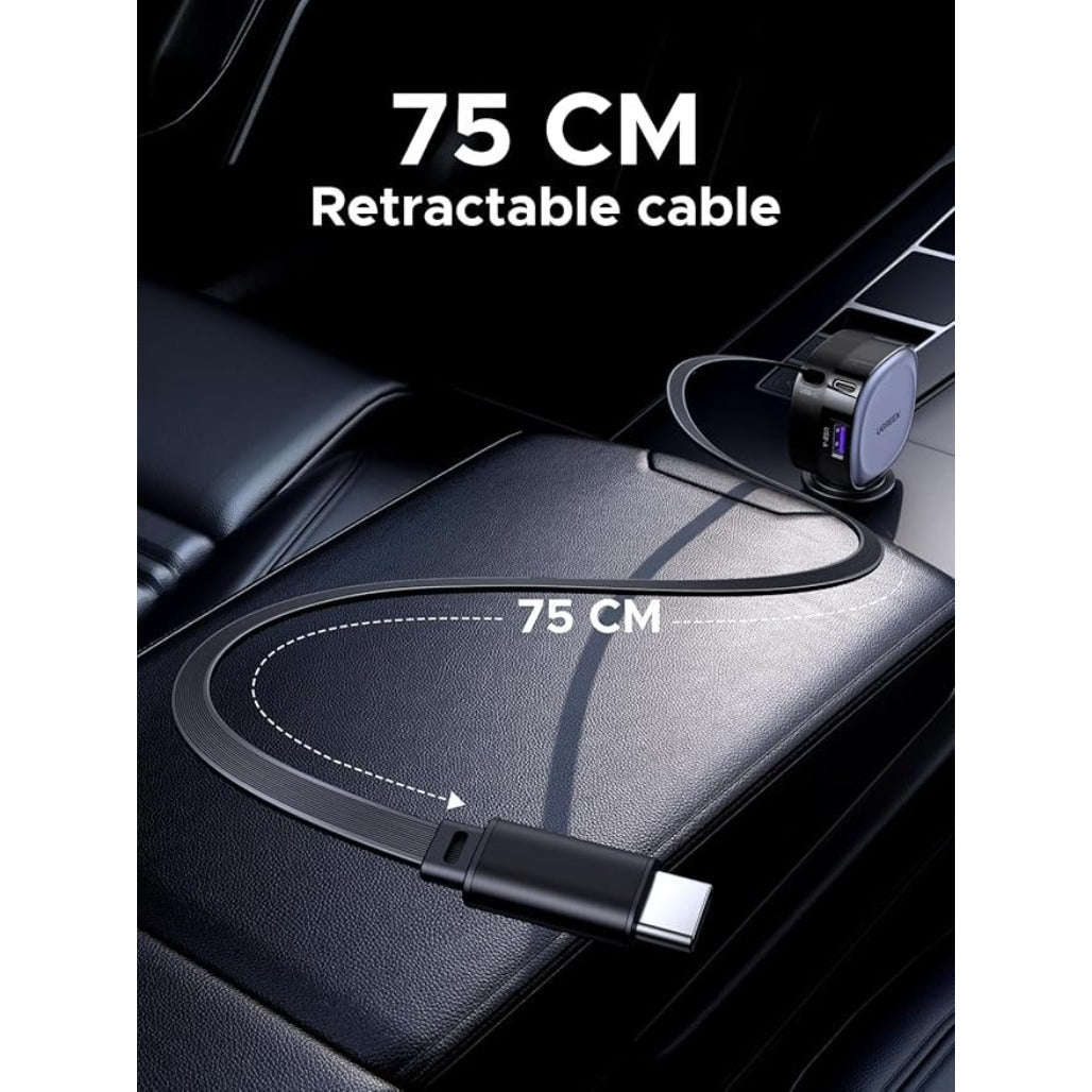 A Photo Of UGREEN 75W Type-C+USB A Car Charger with Type C Retractable Cable - 55653