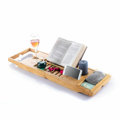 A Photo Of InnovaGoods Extendable Bamboo Bath Tray - V0103785